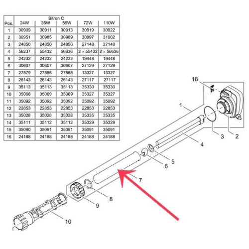 Křemíková trubice OASE Bitron 36/55 C | Náhradní díl UV lampy