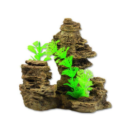 Dekorace Skála s rostlinou 14 cm