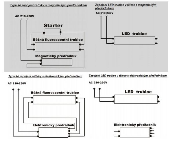 zapojení LED trubice