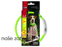 Obojek DOG FANTASY LED nylonový zelený S/M